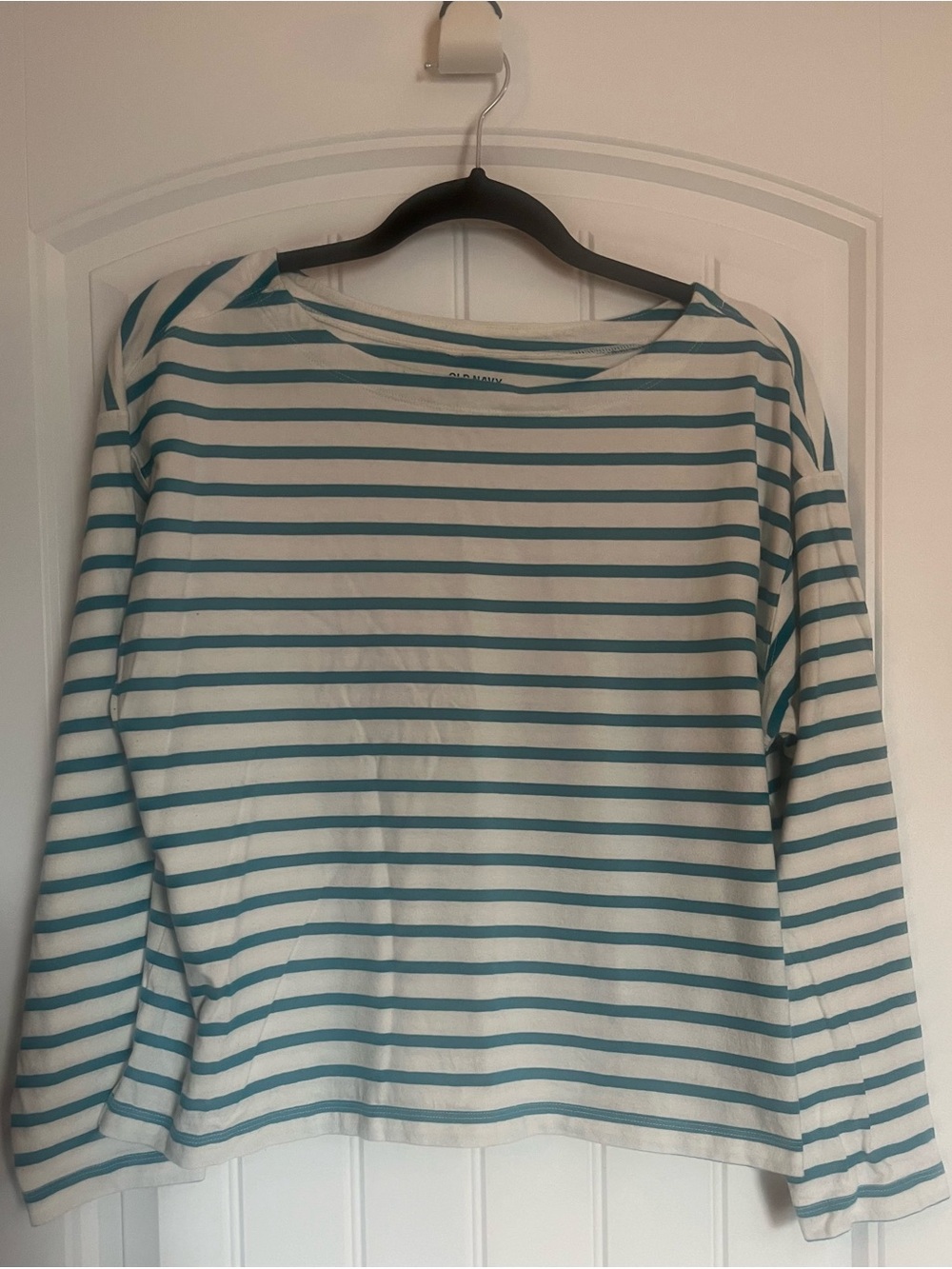 Old Navy Teal and White Striped Top—Size L